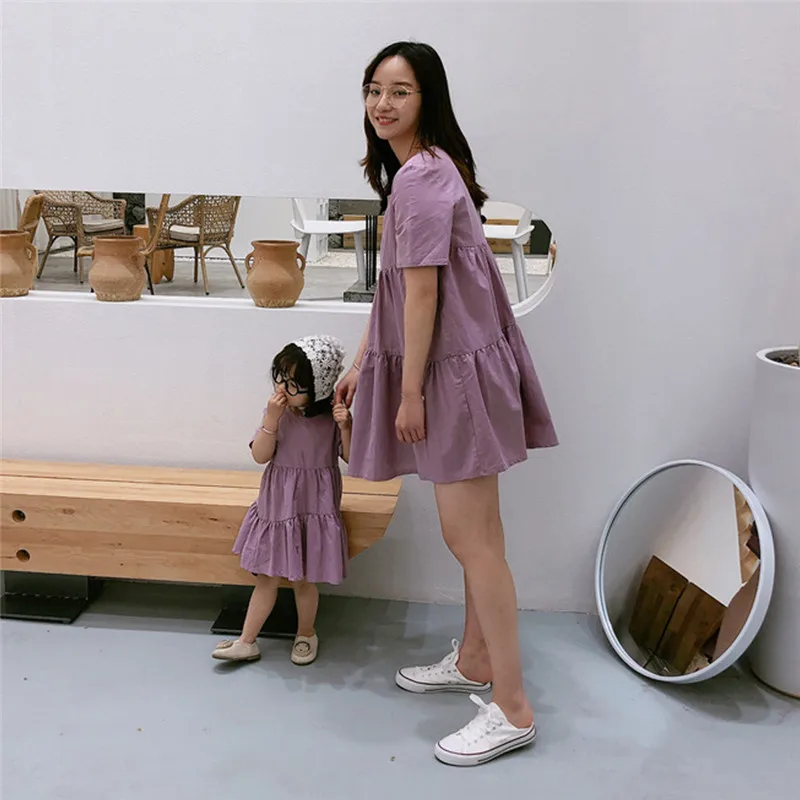 Новинка летняя брендовая одежда для мамы и дочки однотонное платье с коротким