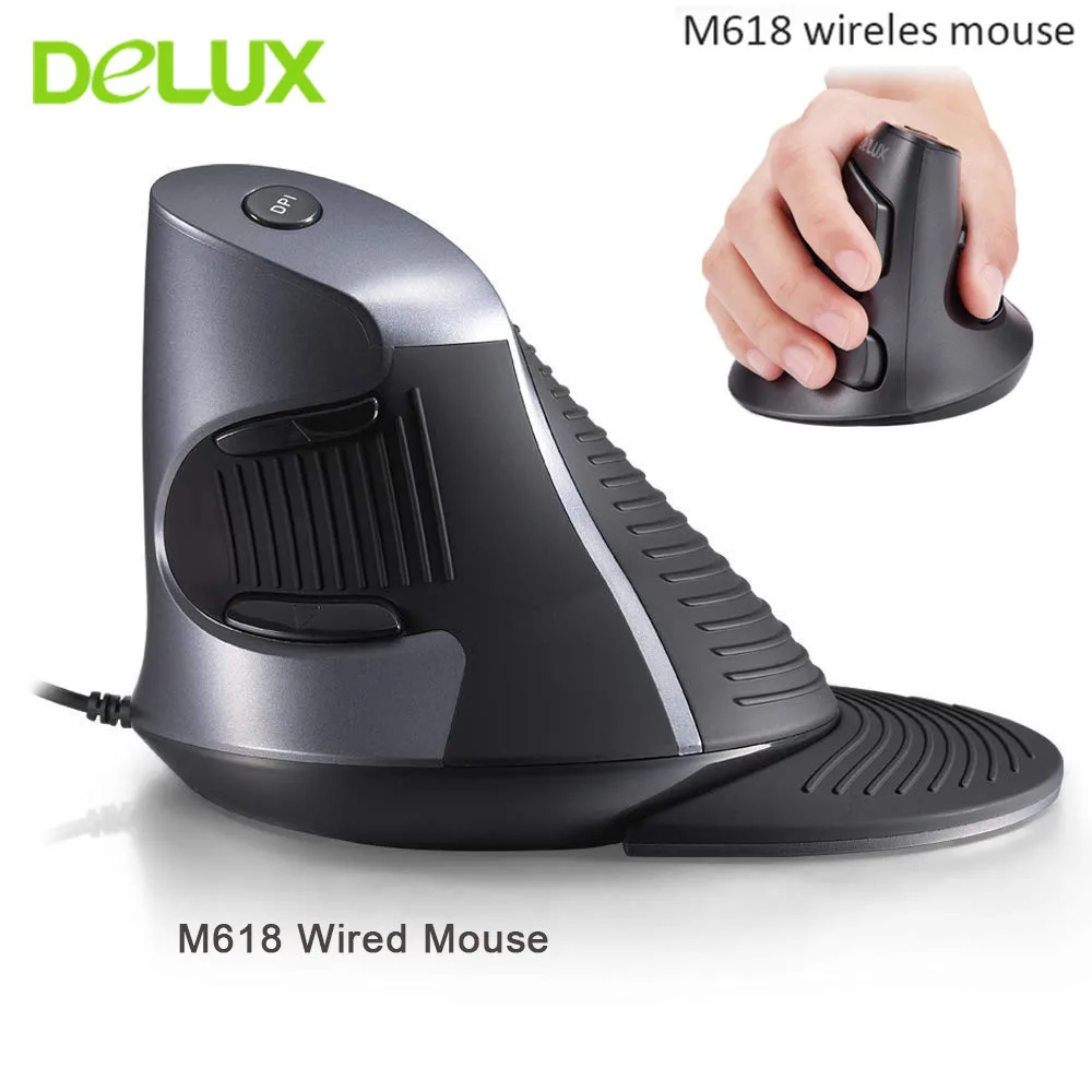 Вертикальная мышь Delux M618 эргономичная Беспроводной Мышь 6 кнопок 600/1000/1600 Точек на