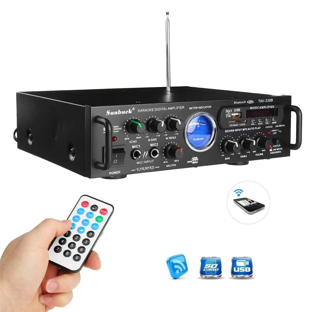110 в 600 Вт bluetooth усилитель мощности VU метр FM 2CH USB SD караоке домашние усилители театр