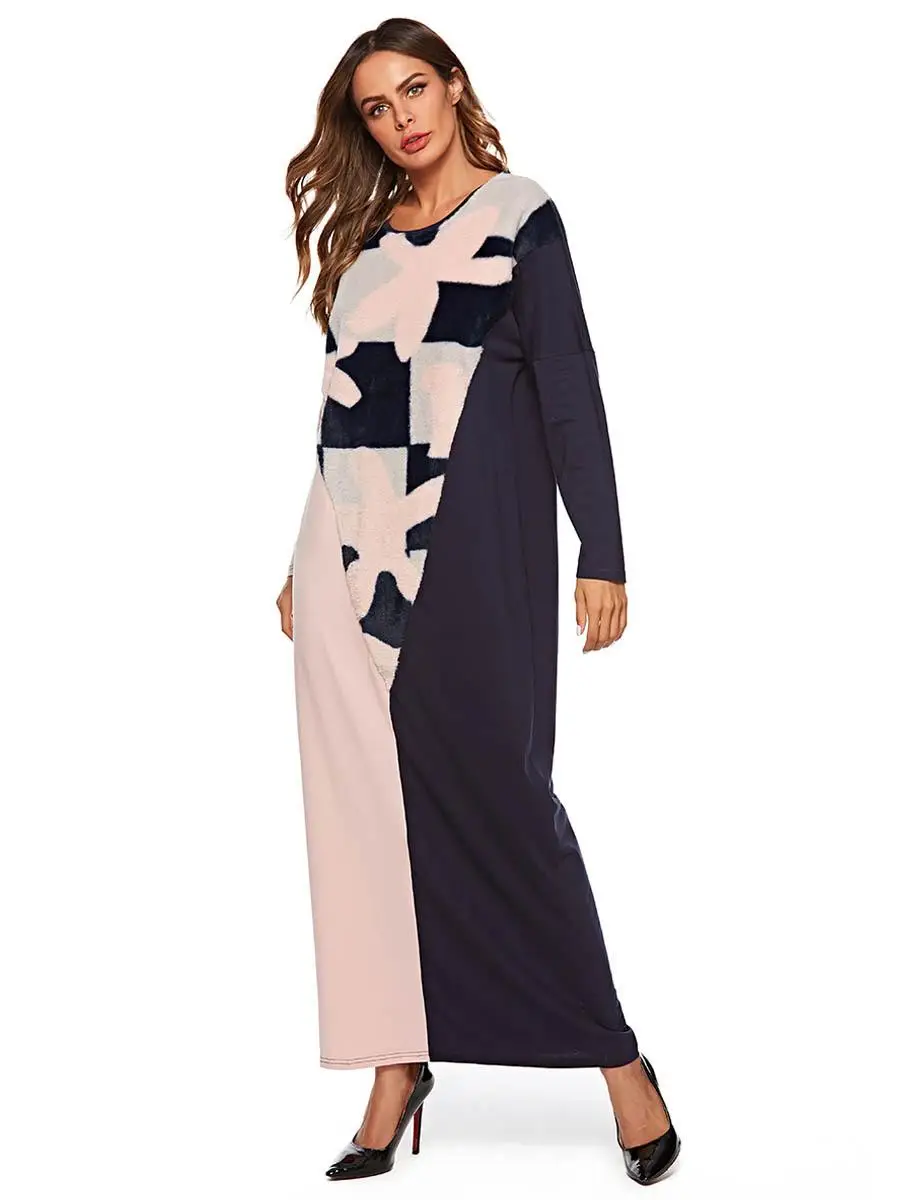 Abaya Women Muslim Long Dress Knitted Patchwork Kaftan Party Cocktail Gown Dubai Robes Islamic Clothing Casual Maxi Autumn | Тематическая