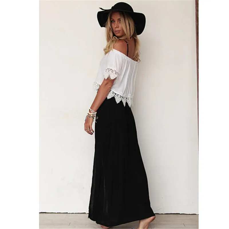 Boho женские летние футболки белые кружевные вязаные крючком Свободные