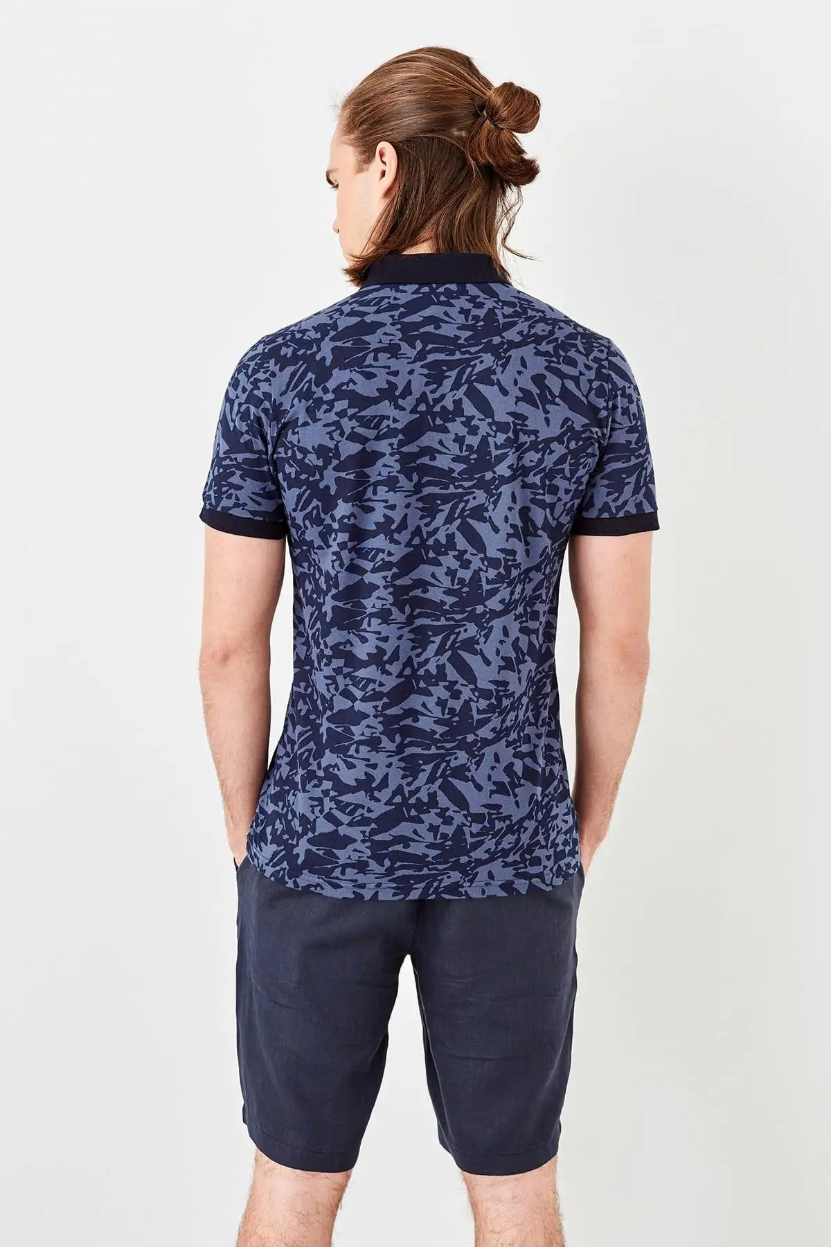 Trendyol Новый Индиго печатных Slim Fit Поло шеи Футболка TMNSS19HD0014 | Женская одежда