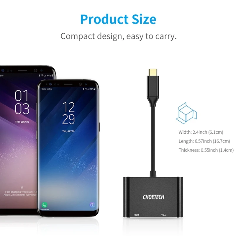 Choetech Type C к Hdmi + Vga адаптер 2 в 1 Usb 4K 1080P для Galaxy Note 8/S9 Plus 2017/2016 Macbook Pro|Адаптеры Type-C| |