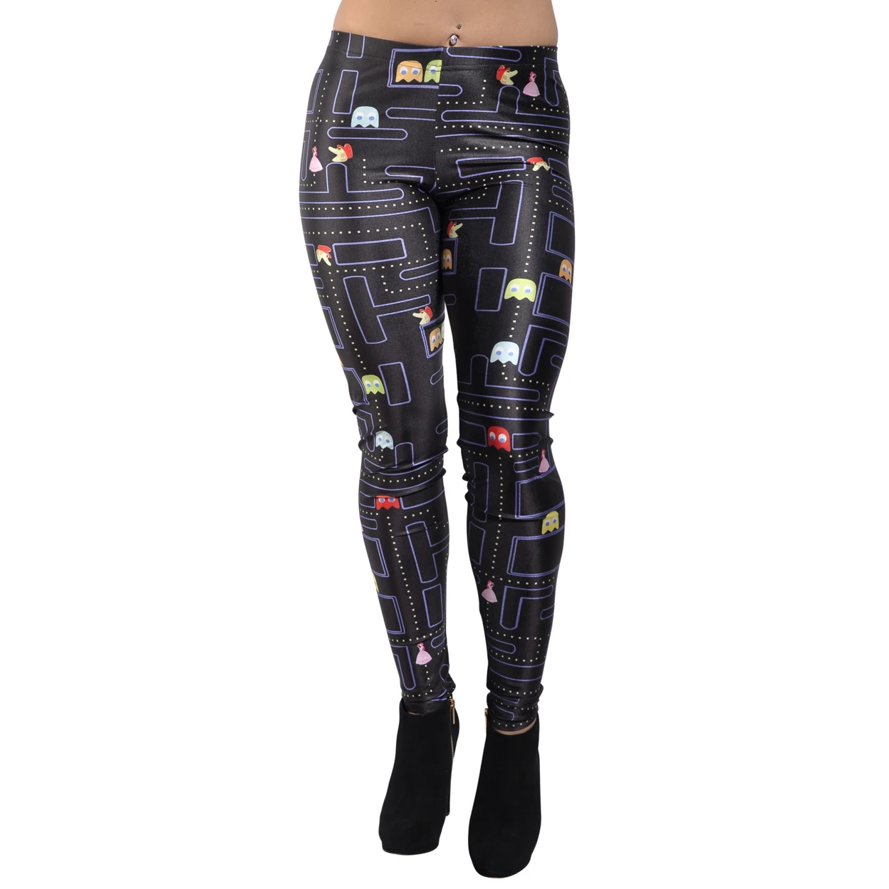 Женские леггинсы Pacman большого черного цвета|Легинсы| |