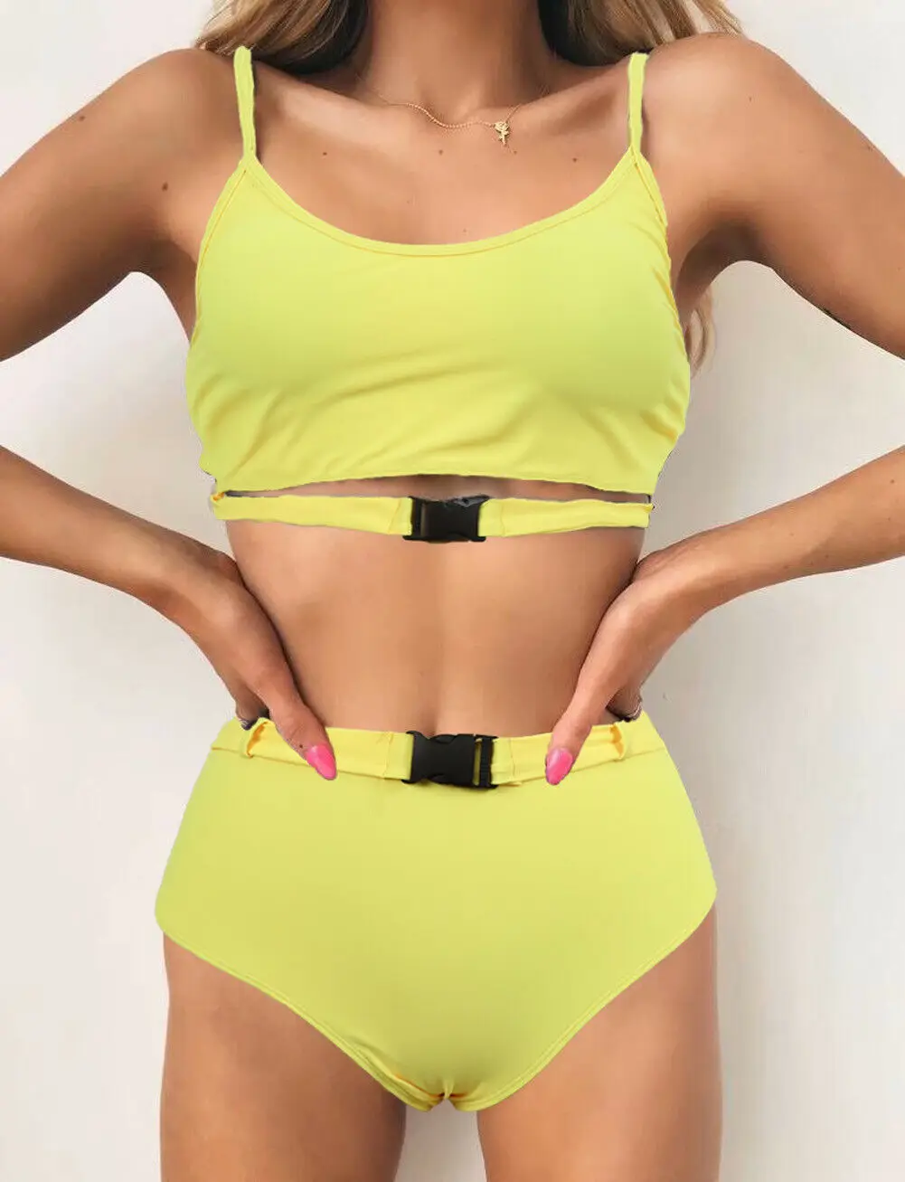 Women's two-piece tankini swimsuit sexy solid color buckle push up beachwear | Спорт и развлечения