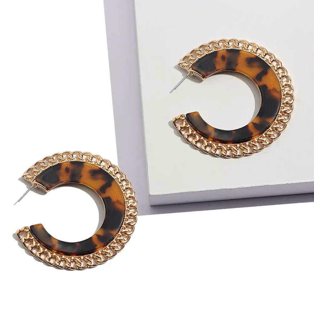 Flatfoosie Circle Resin Acrylic Stud Earring For Women Geometric Leopard Round Flower Statement Female Trendy Jewelry | Украшения и