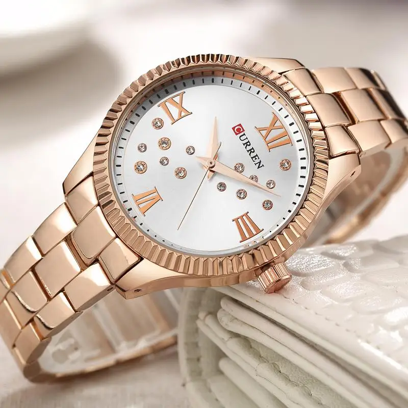 Relogio feminino 9009 Curren женские часы Лидирующий бренд роскошные золотые черные