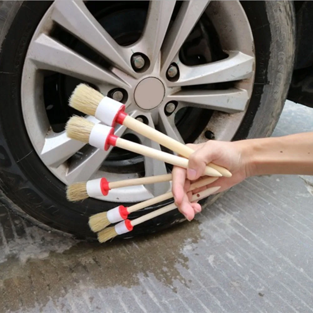 5Pcs Air Conditioning New Arrival Seats Auto Handle Wood Car Interior Care Wheels Cleaning Soft Brush Wheel Cleaner|Губки тряпки и