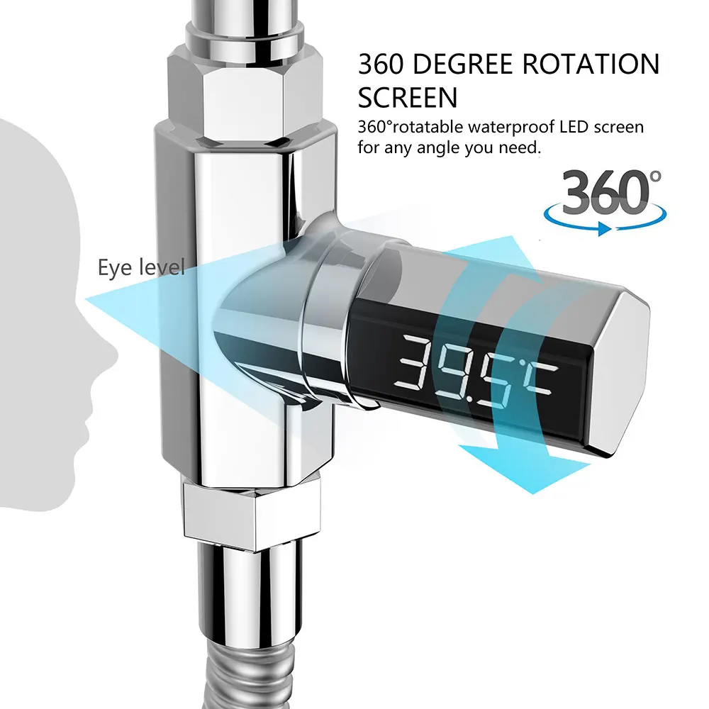

Led Display Water Shower Thermometer LED Display Home Water Shower Thermometer Flow Water Temperture Monitor Self-Generating