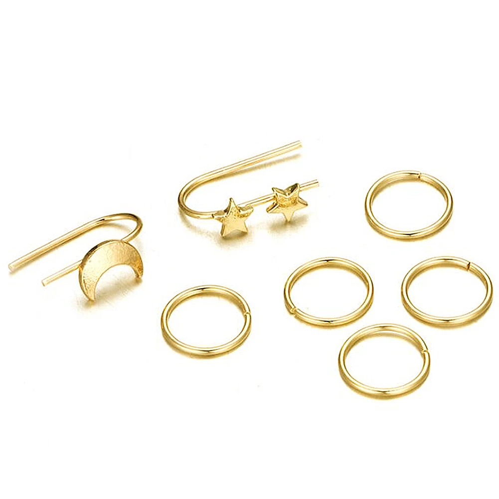 7 шт./компл. винтажные золотые серьги в виде кольца звезды Луны каффы для пирсинга
