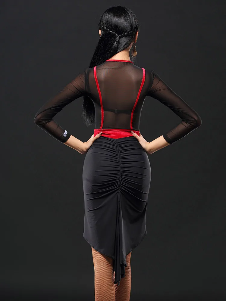 

2019 New Brand 1 Colors Latin Dance Top Women Sleeve Tango Rumba Flamengo Ballroom Dance Dress For Women Costume A3154