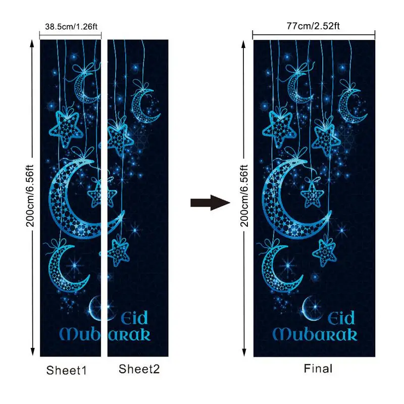 

Eid Mubarak Door Sticker 3D Living Room Bedroom Muslim Happy Eid Door Creative Waterproof Wall Sticker Home Decor