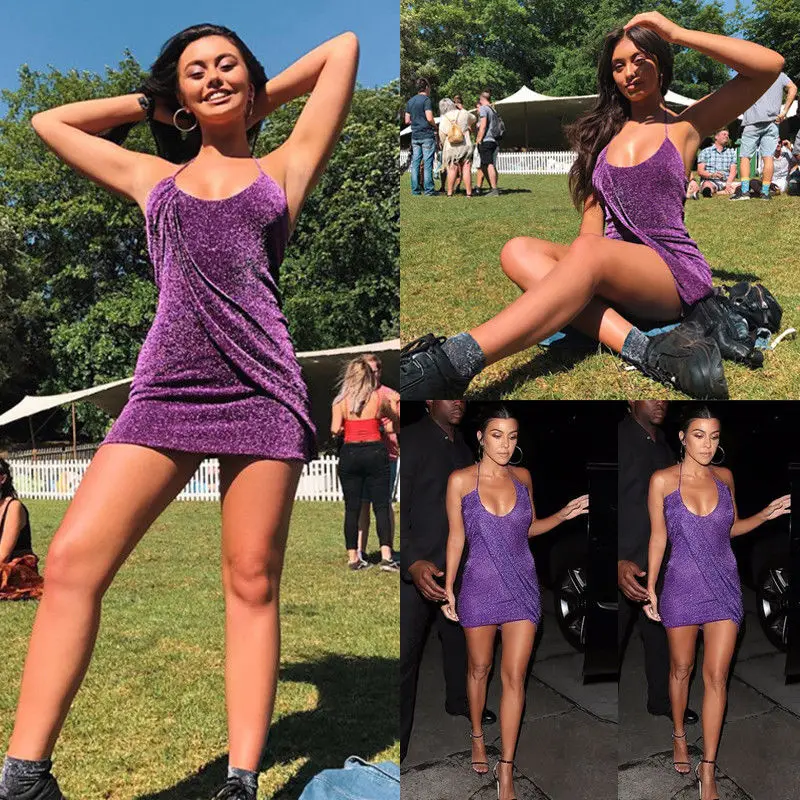 Женские платья летнее Сексуальное Фиолетовое Платье без рукавов на бретельках