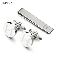 hot sale round letters h cufflinks for mens silver color letters h of alphabet cuff links tie clip set men shirt cuffs button