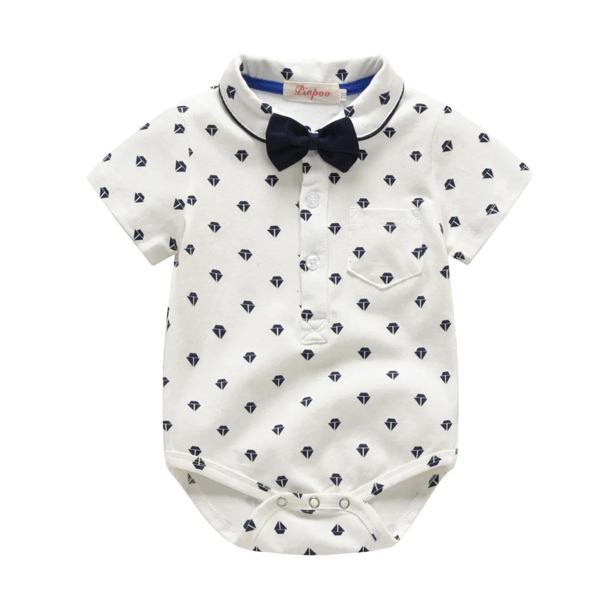 Korean Version 2019 Summer New Infant Baby Boy College Wind Belt Pants Short Sleeve Romper T-shirt Two-piece Set |