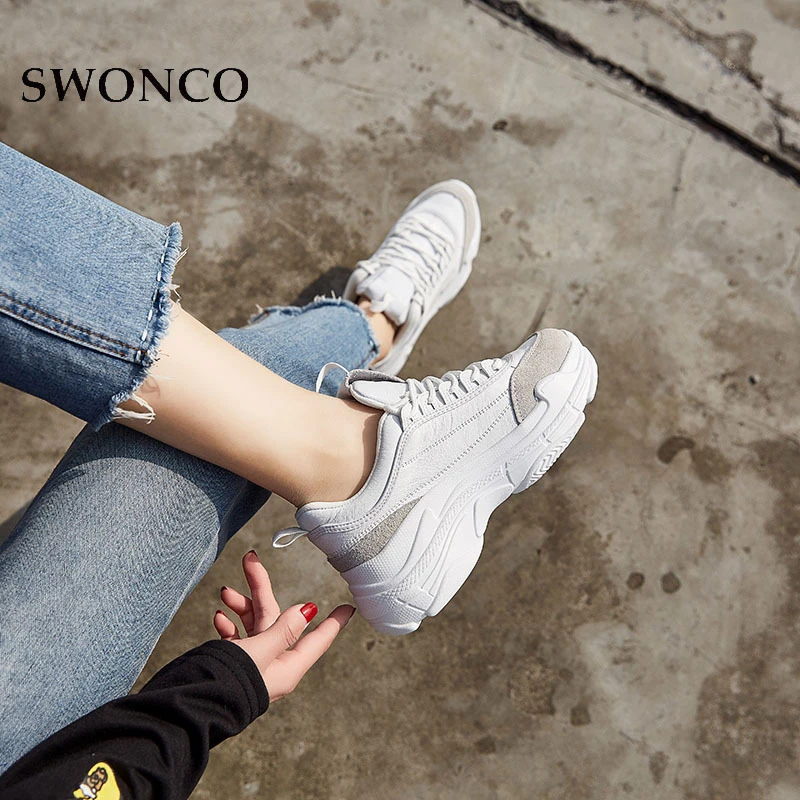 SWONCOW/белые туфли женские кроссовки на платформе новинка 2019 года весенние