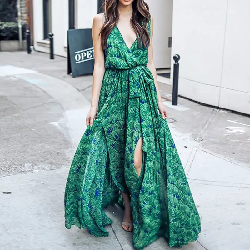 Летняя зеленая тропическая одежда 2019 Сплит путешествия растение печатных