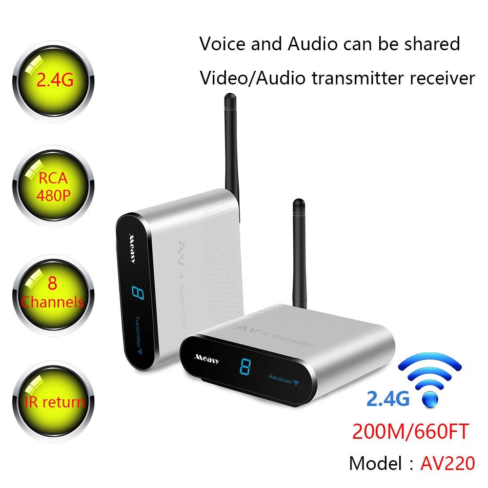 

MEASY AV220 2.4GHz Wireless AV Sender Transmitter and Receivers Audio Video up to 200M / 660FT