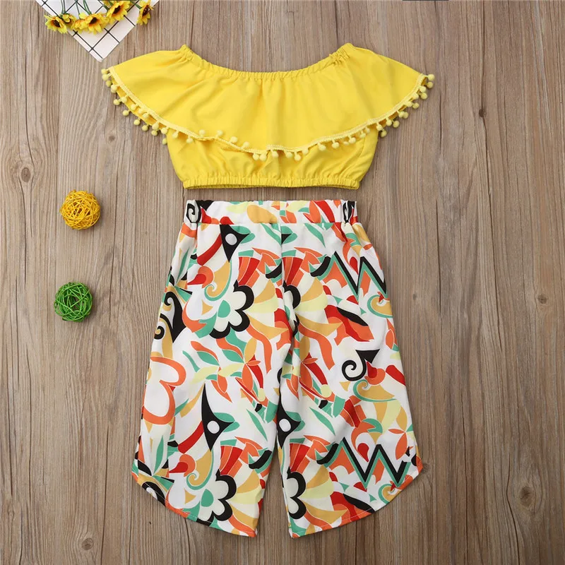 Pudcoco/Летний детский комплект одежды для маленьких девочек желтый укороченный топ