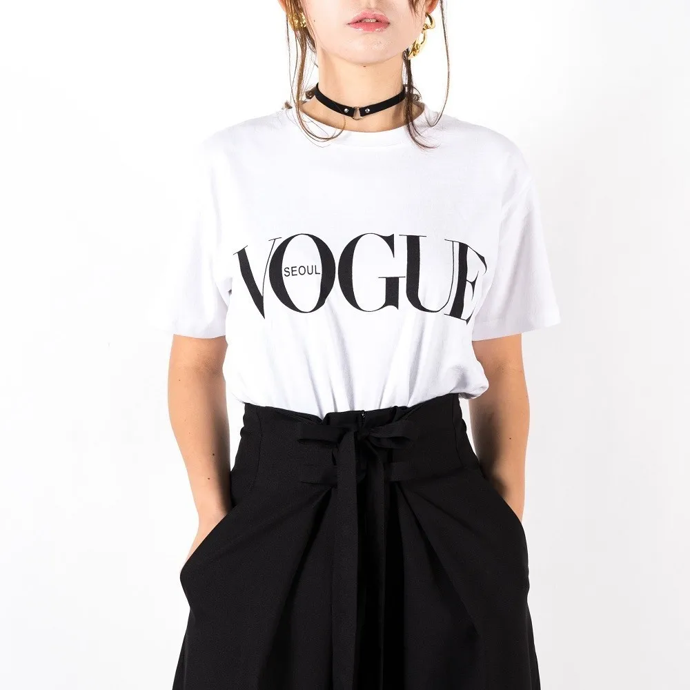 Vogue Сеул с принтом букв футболка для женщин 2019 летняя новая Повседневная femme