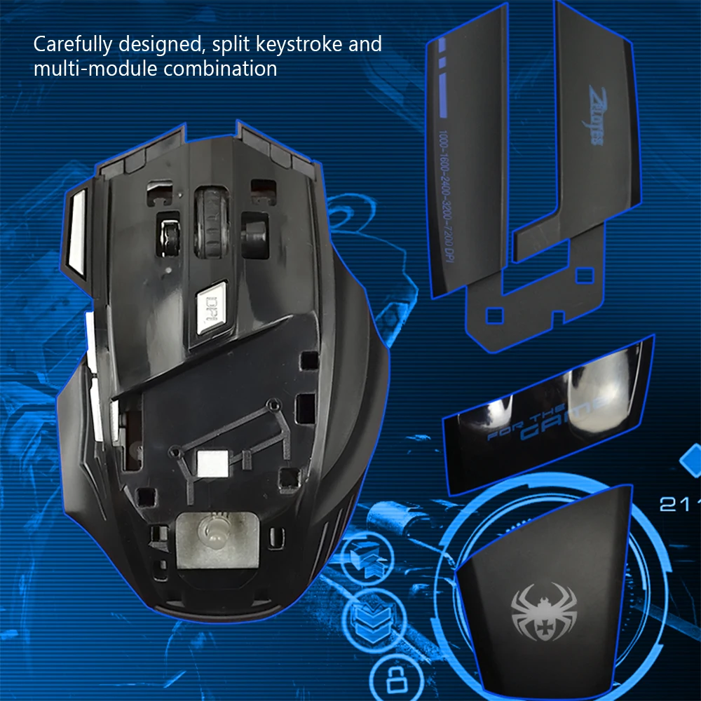 Игровая мышь ZELOTES T 80 7200 DPI подсветка многоцветная светодиодсветодиодный
