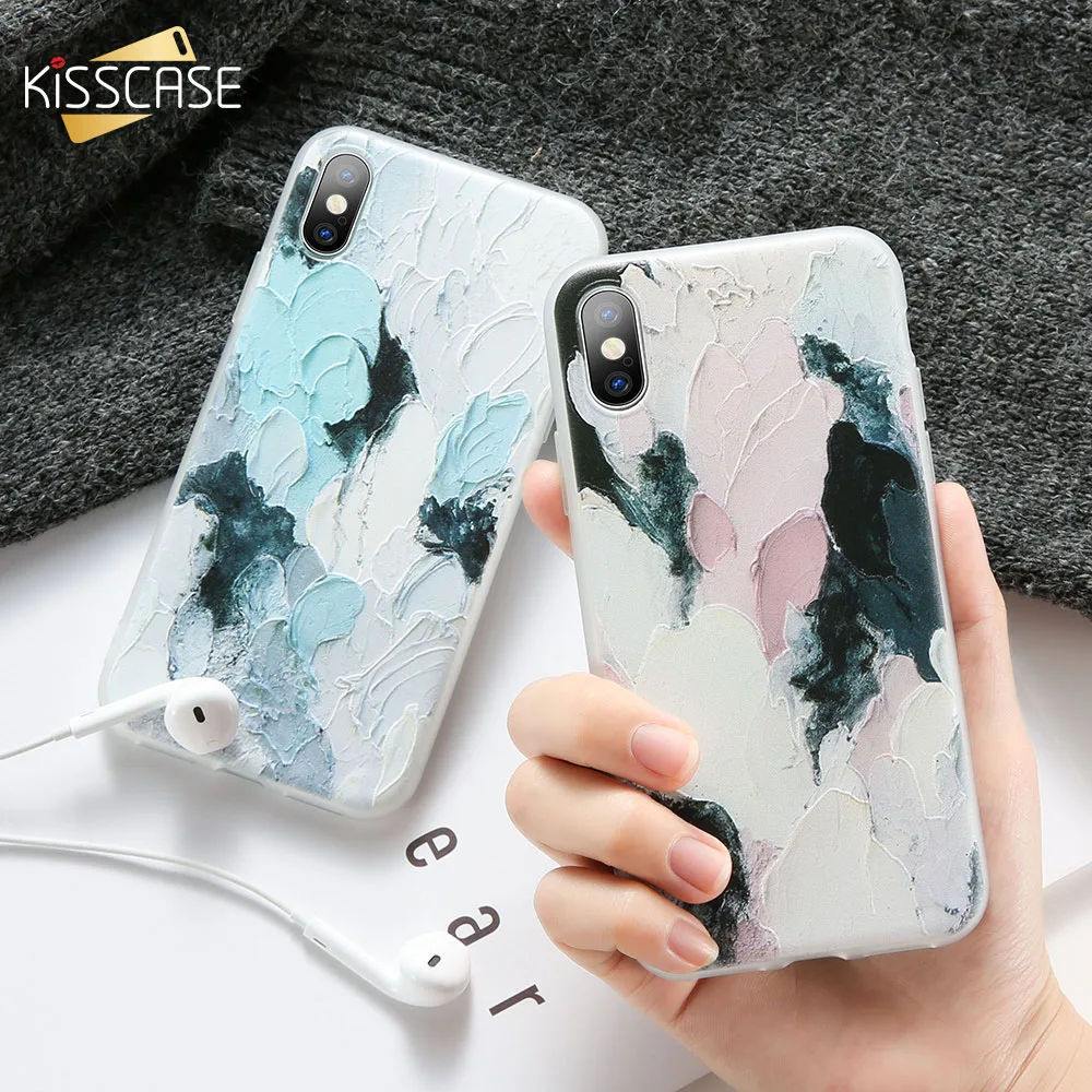 KISSCASE Oil Painting Phone Case For iPhone 5 5S SE X XR XS MAX 3D Embossed Graffiti Cases 6 6s 7 8 Plus Cover Coque |