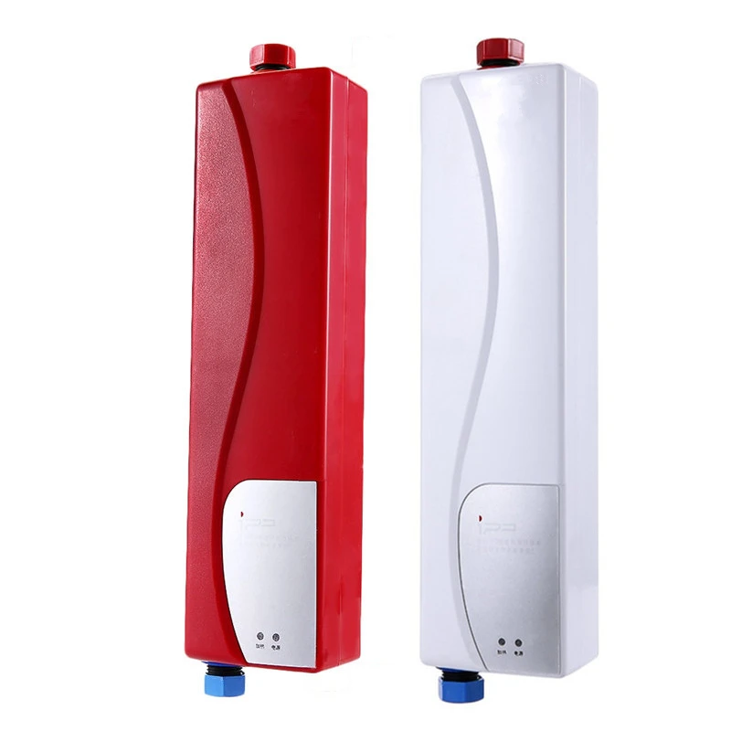 

Electric Tankless Water Heater 3000W Elegant Instant Shower Hot Water Heater Electric Indoor for Bathroom EU Plug Red/White