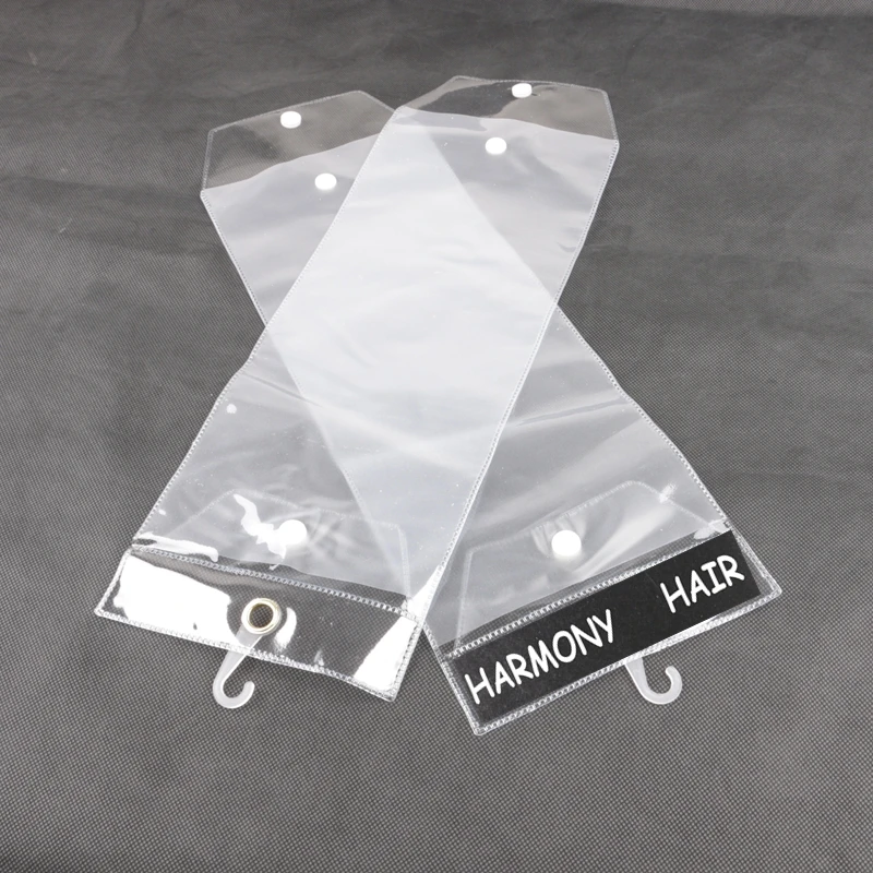 1000pcs/lot transparent PVC packaging bag for packing 12inch to 26inch hair extension, paper card with logo/brand in the hanger