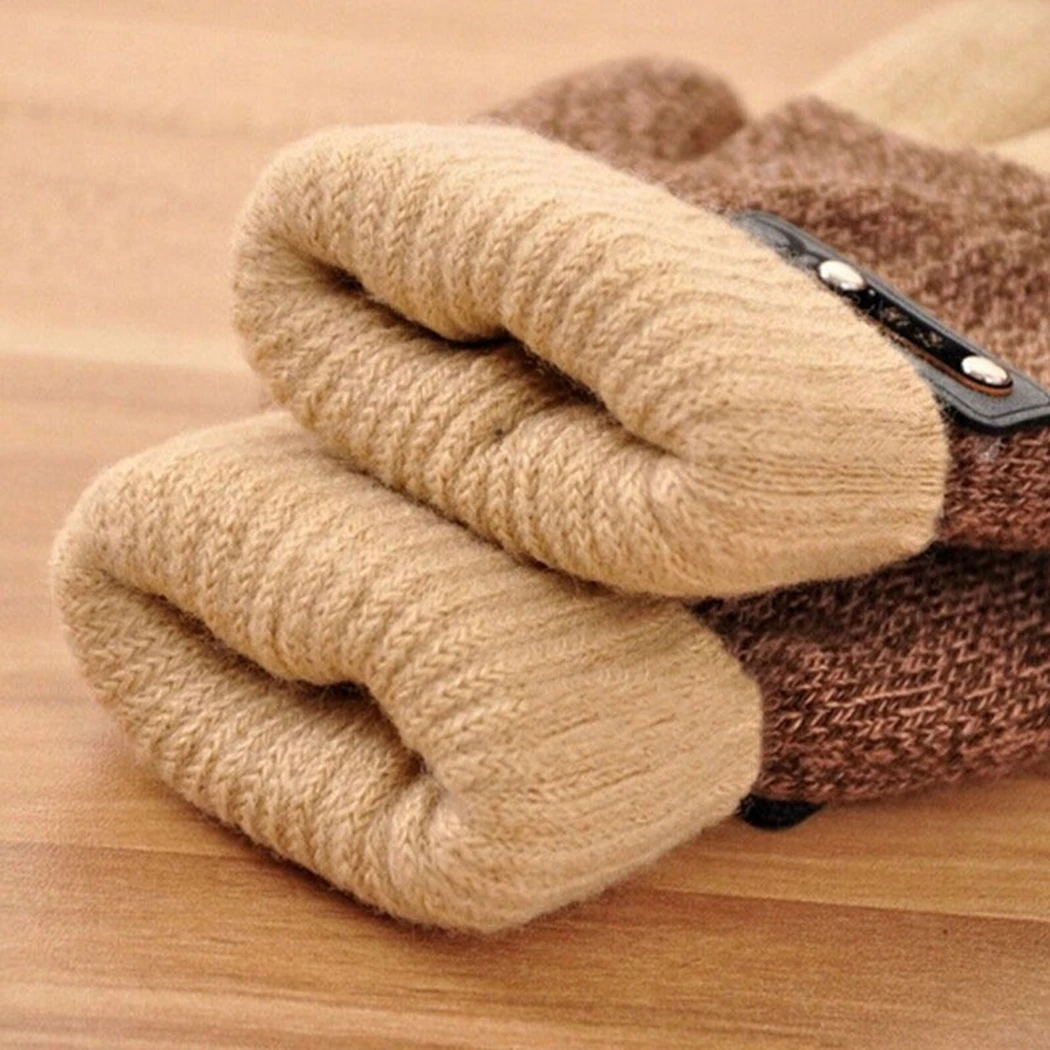 Милые детские зимние перчатки толстые теплые вязаные пальцев для детей варежки