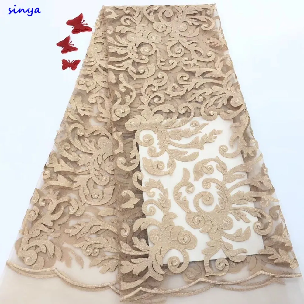 

Gold African lace fabric 2019 high quality Swiss voile tulle lace embroidered guipure french bridal Nigerian lace fabrics 5yards