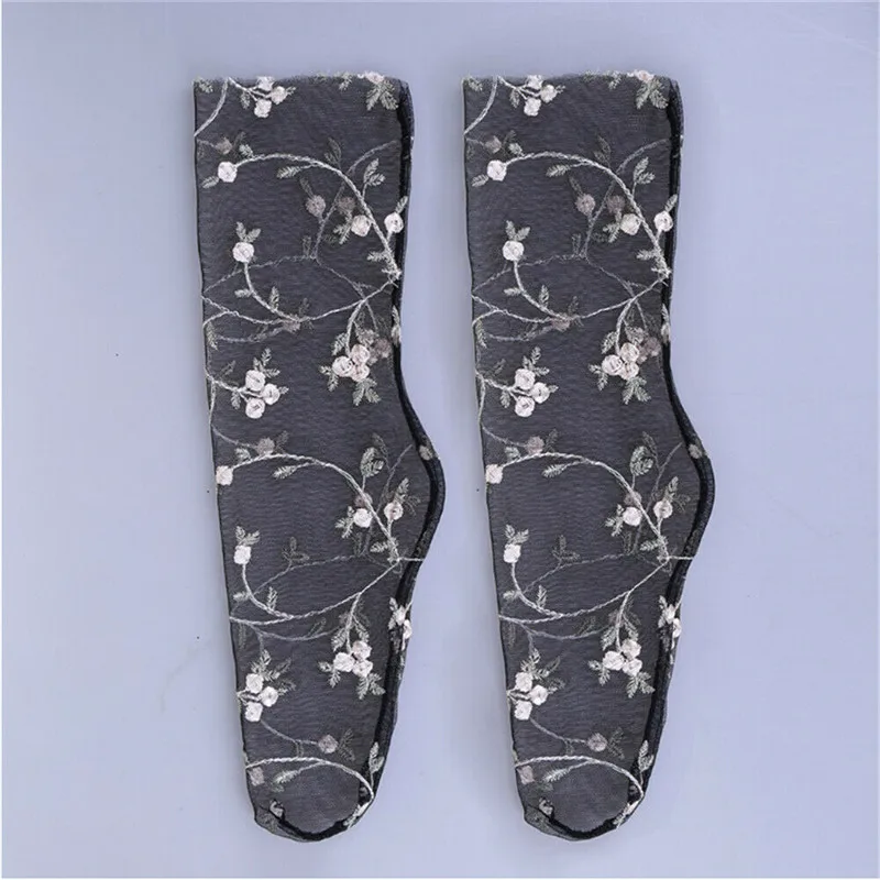 Женские носки с цветочным принтом тонкие прозрачные для девочек Chaussette Femme Calcetines