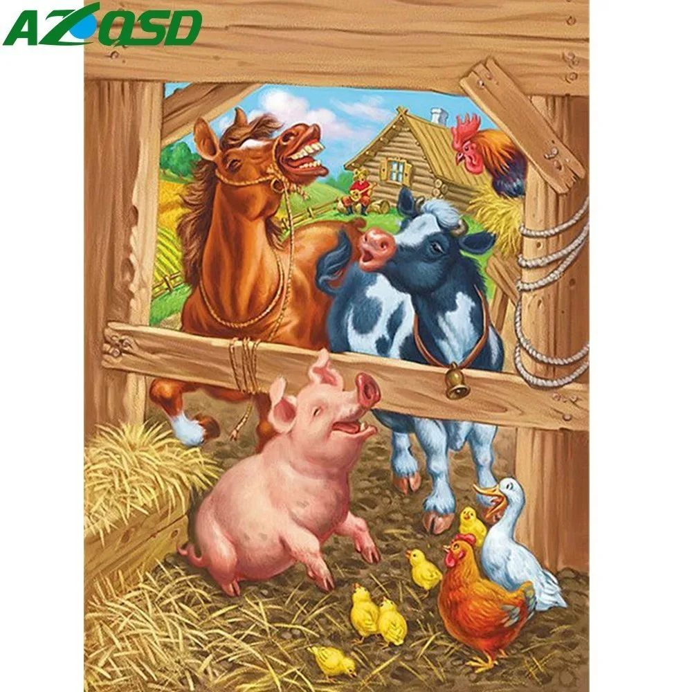 AZQSD DIY Алмазная картина ферма вышивка животные гостиная мозаика Вышивка крестом 5D