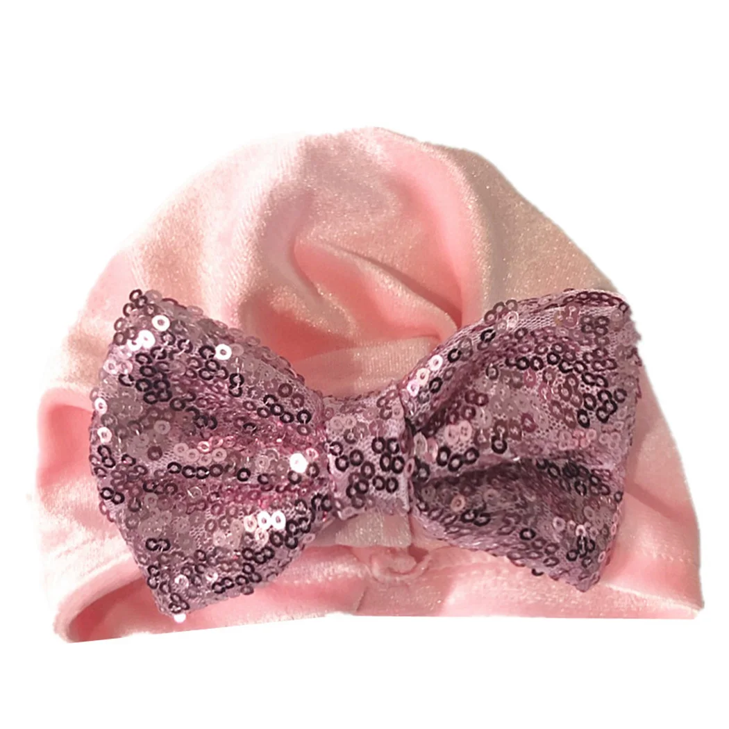 Cute Velvet Hat For Girls Child Autumn Winter Baby Headwear Boy Cap Sequined Bow Photography Elastic Beanie Accessories | Аксессуары для
