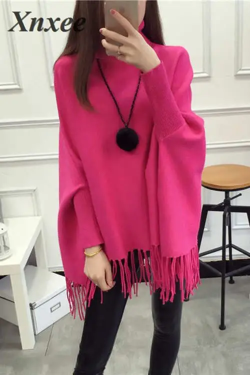2020 Women Pullovers And Sweaters Loose Tassel Soft Shawl Poncho Slash Neck Bat Long Sleeve Pullover Sweater | Женская одежда