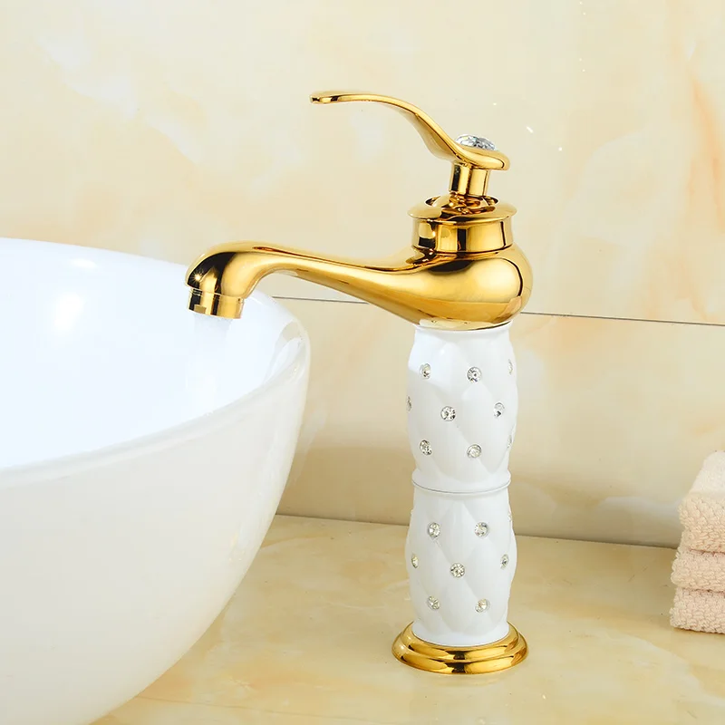 

Basin Tall Faucets Luxury Euro Gold with Diamond Brass Made Bathroom Faucet Mixer Tap Single Handle Hot Cold Washbasin Tap mixer