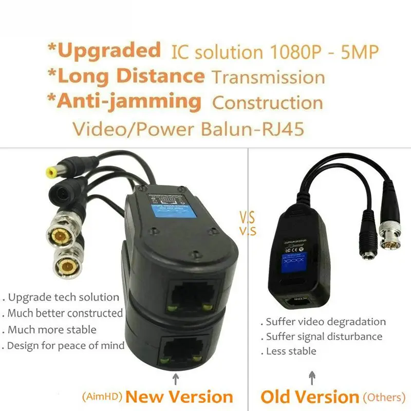 4 пары Пассивное Видео/Мощность Балун Модернизированный 1080P-5Mp Bnc к Rj45