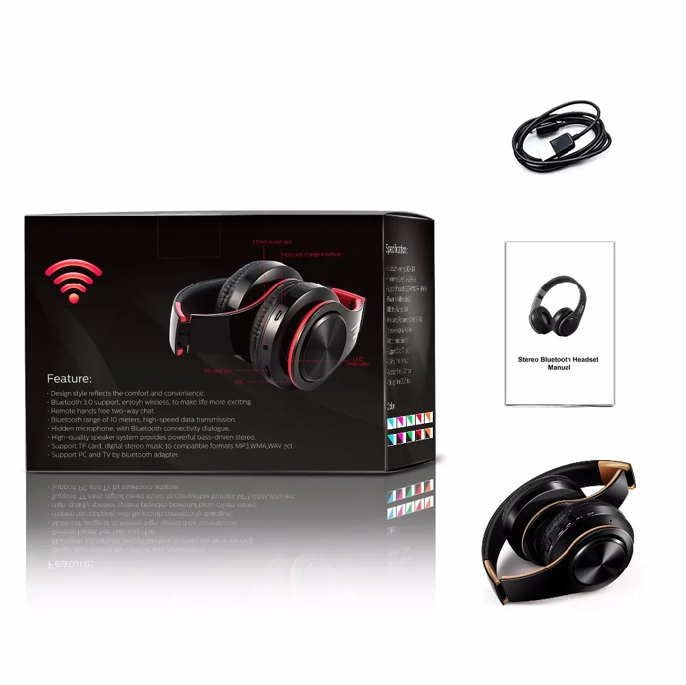 Новые золотые цвета Bluetooth наушники беспроводные стерео с микрофоном/TF картой |
