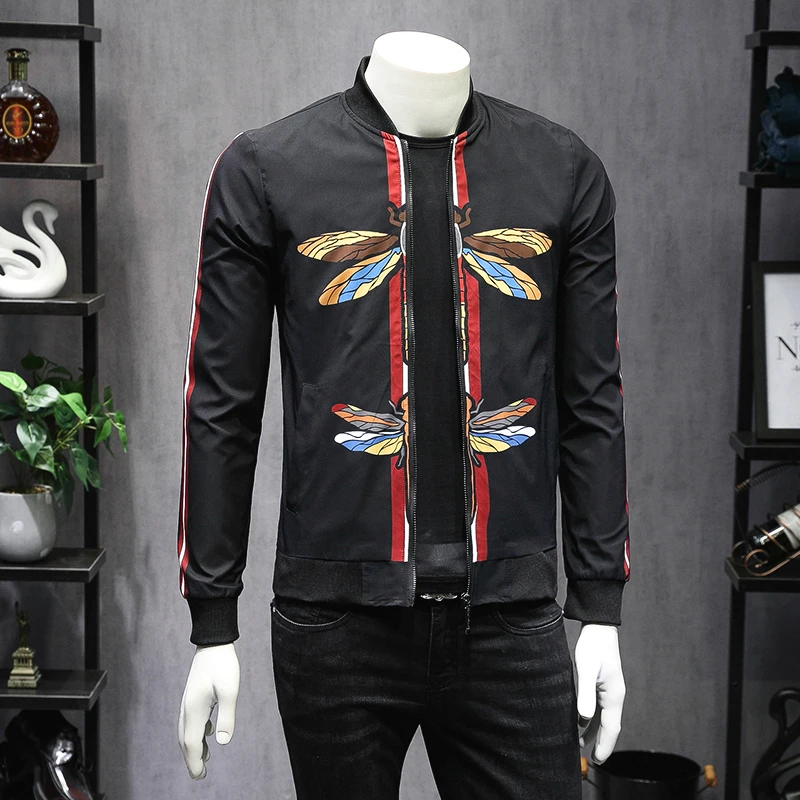 Мужская куртка с принтом стрекозы приталенная Jaqueta Masculina Inverno в полоску рукавом