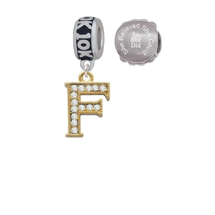 Goldtone Crystal Initial F 10 K Run она считала что может очаровать бусы (набор из 2)| |