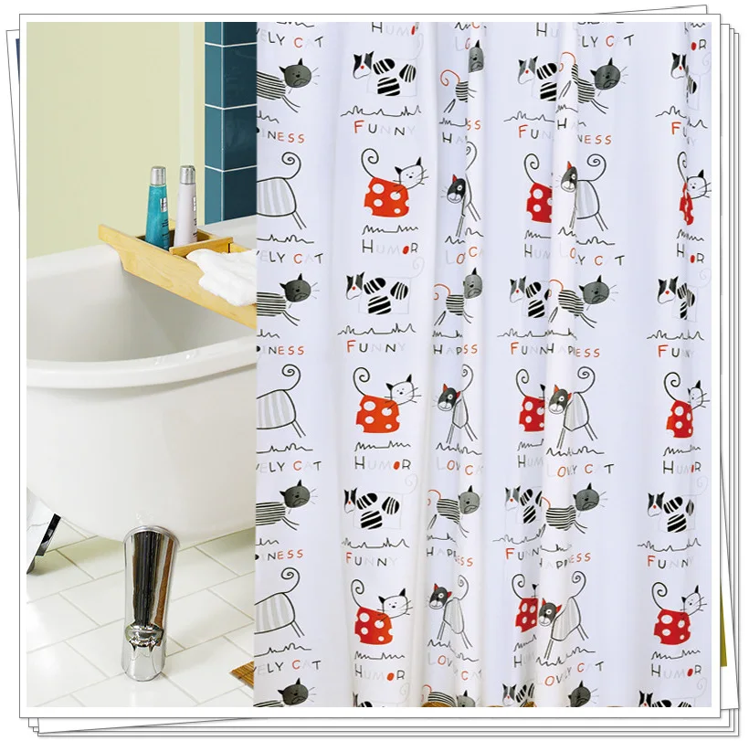 

Cartoon cat PEVA shower curtain environmental anticorrosion thick with hook 20