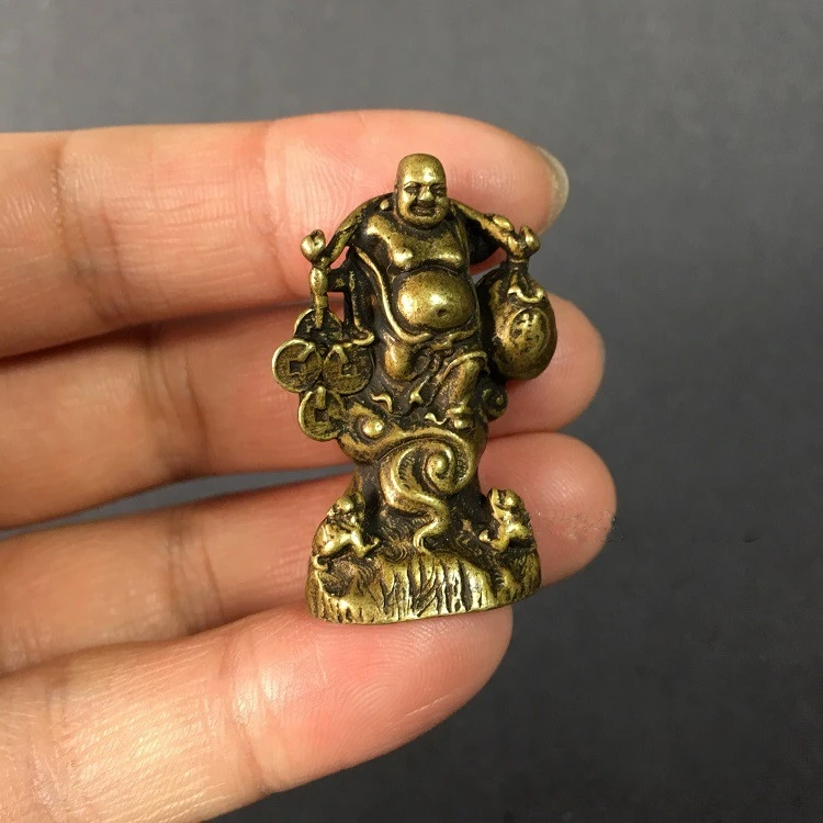 Сборная китайская латунная резная статуя Будды Maitreya счастливого дающая золотую