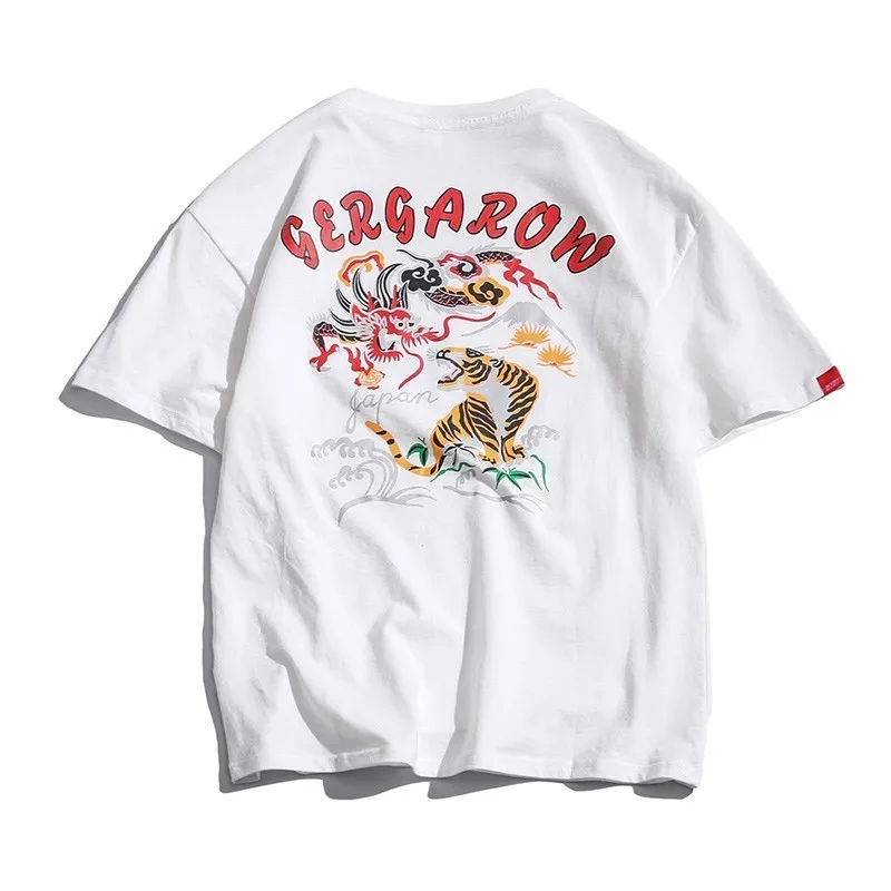 

5XL Hip Hop Japanese Ukiyo Tiger Wave Printed Streetwear T Shirts 2019 Summer Mens Casual Short Sleeve Tops Tees Male Tshirts