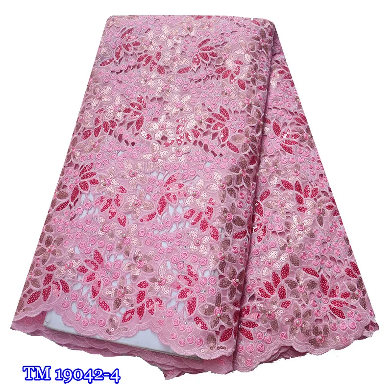 Tela de encaje de tul de organza con lentejuelas nigerianas francesas de moda 2019 tela de encaje Africana bordada de alta calidad para boda-3