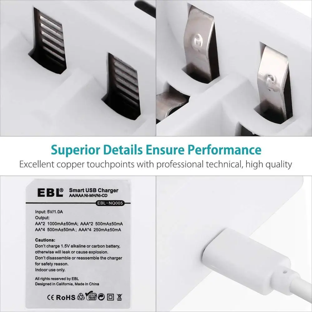 EBL Смарт USB 4 Bay аккумуляторная батарея зарядное устройство для AA AAA Ni MH CD батареи с