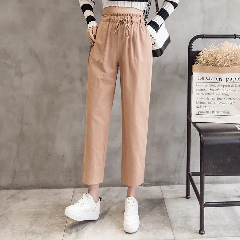 Women pants 2019 spring summer fashion female solid high waist loose harem pant large size trousers casual cargo streetwear | Женская