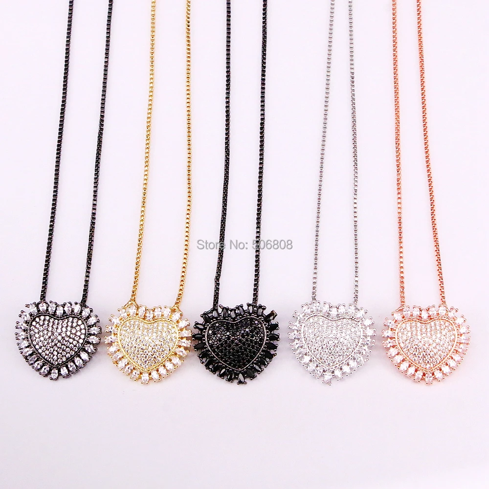 

6PCS ZYZ334-6406 White/black cubic zirconia micro pave cz heart Pendant Necklace For Women Charm Jewelry