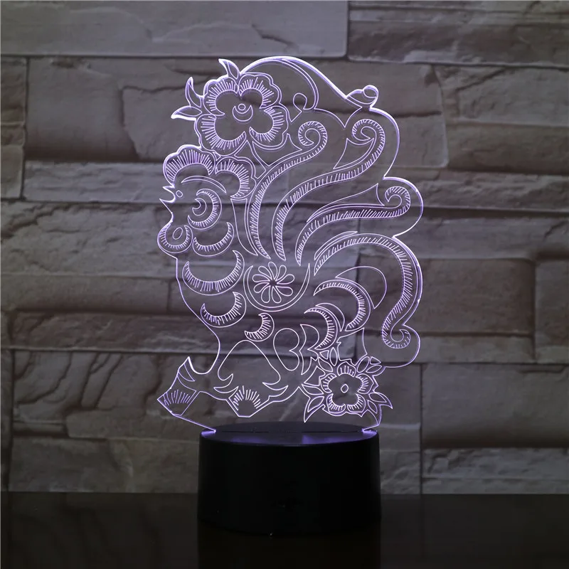 Декор для гостиной цветная Роза ваза в горшке 3D ночные светильники Светодиодный