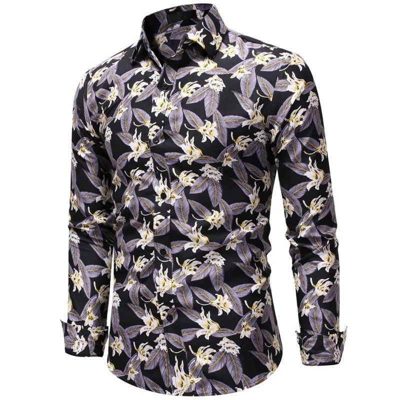 

2019 Autumn New Men's Causal Printed Shirt Male 3D Print Long Sleeve Floral Shirt Slim Fit Flower Printed Shirt Tops M-3XL