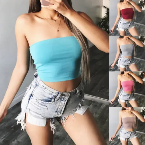 Женский топ без бретелек летний пикантный укороченный рукавов женский