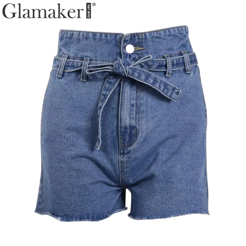 Женские джинсовые шорты Glamaker синие с карманами и высокой талией уличная одежда